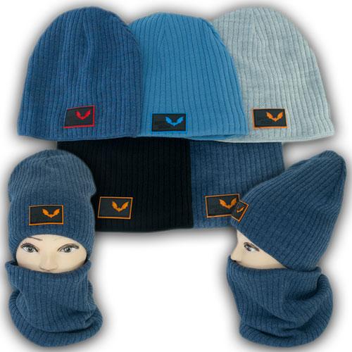 ОПТ В'язана шапка на флісі та хомут для хлопчика, р. 50-54 (5 шт./набір), фото 1