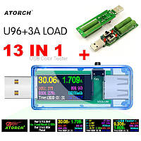 USB-тестер Atorch U96P 13-в-1 + Навантаження 3А. Цифровий вольтметр, амперметр постійного струму, напруги.