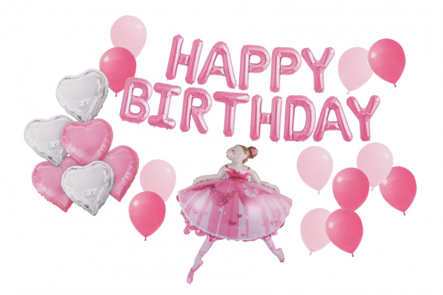 Набір фольгованих та латексних кульок "Happy Birthday" балерина