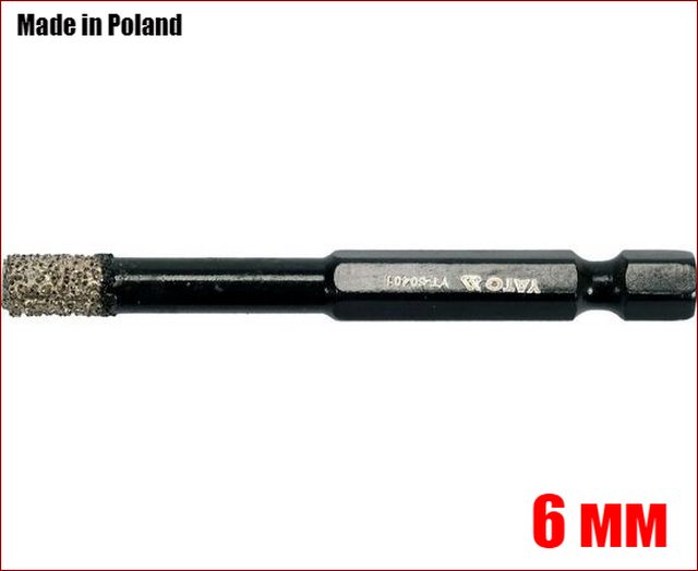 Алмазне свердло по керамограніту 6 мм спечений алмаз з парафіном Yato YT-60401