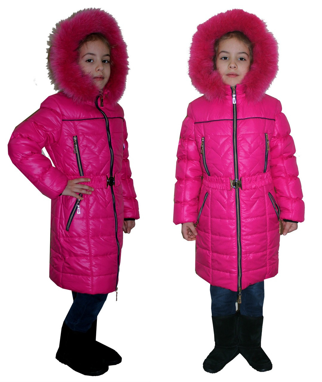 Дитячі зимові куртки для дівчаток подовжені розміри 140-158