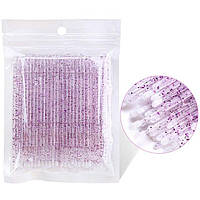 Микробраши (микроапликаторы) для ламинирования ресниц и бровей фиолетовые с блестками, 100 шт