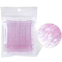 Мікробраші (мікроаплікатори) для ламінування вій і брів рожеві з блискітками, розмір М, 100 шт