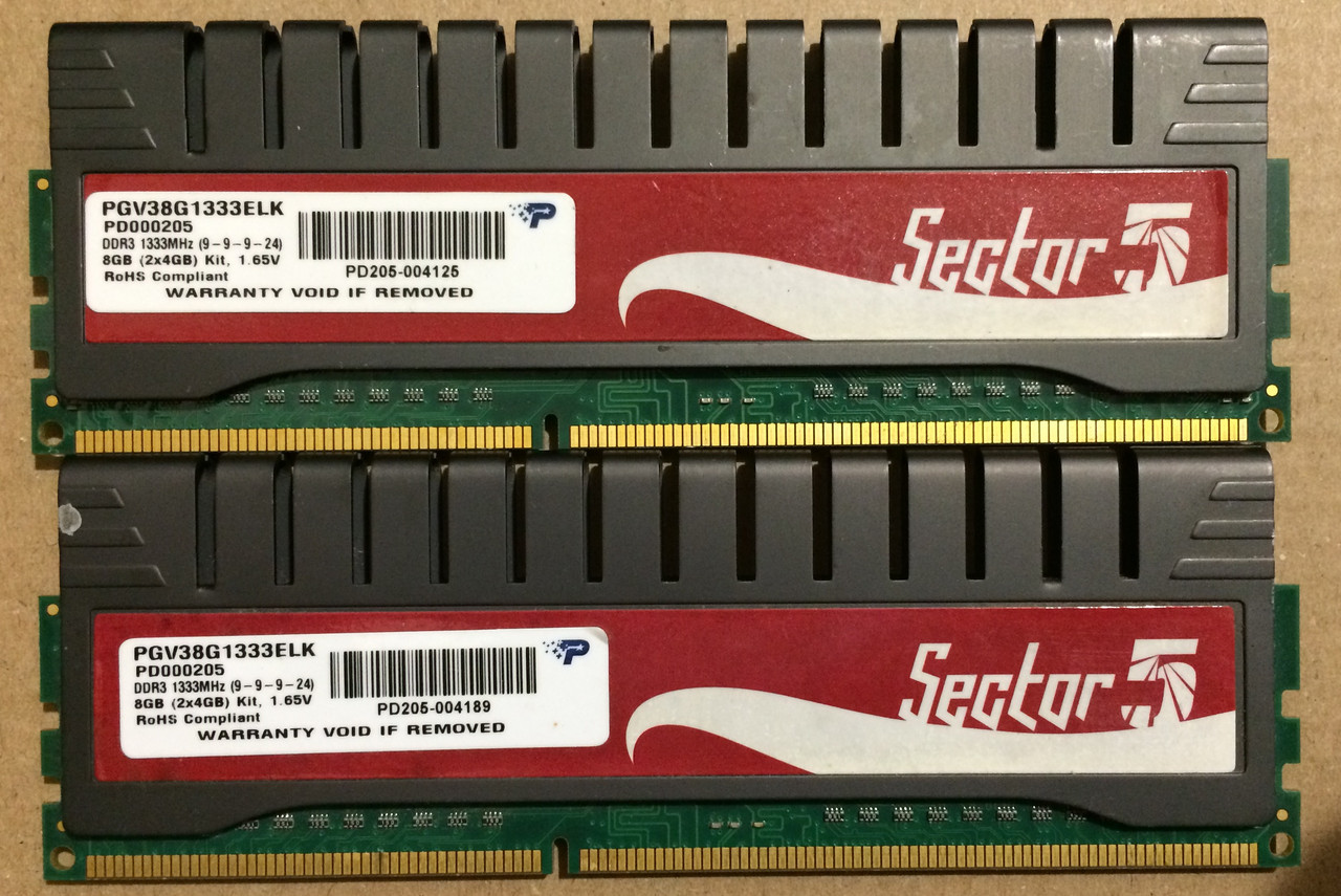 8GB 2x4GB DDR3 1333MHz Patriot PC3 10600U RAM Оперативна пам'ять PGV38G1600ELK Dual Channel KIT