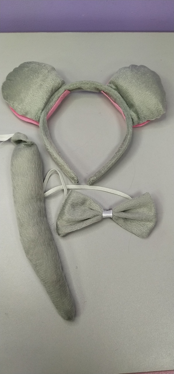 Набір карновальний мишка вушка хвостик бантик хутряні, фото 1