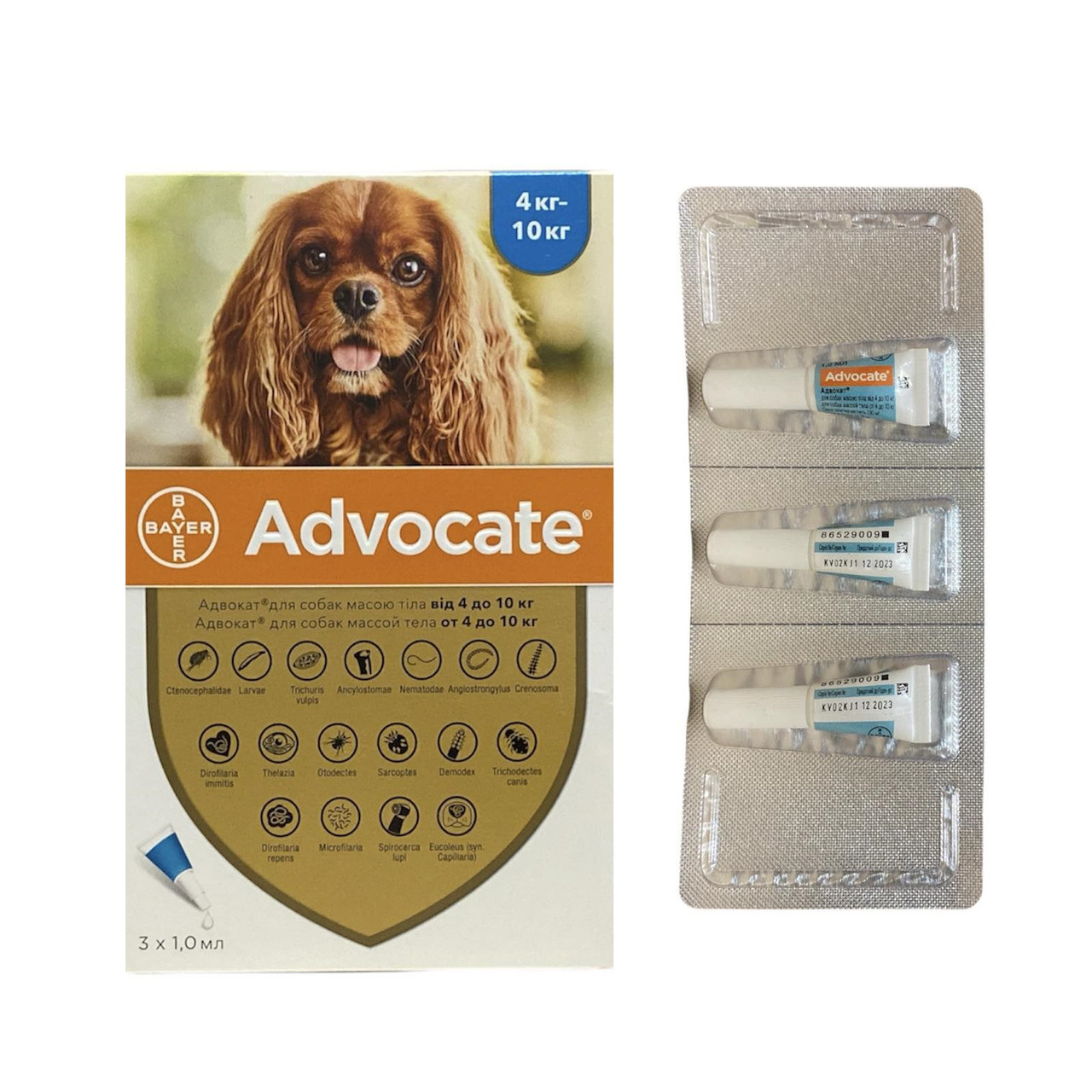 Advocate (Адвокат) краплі для собак 4кг-10кг 3шт в уп Німеччина Bayer