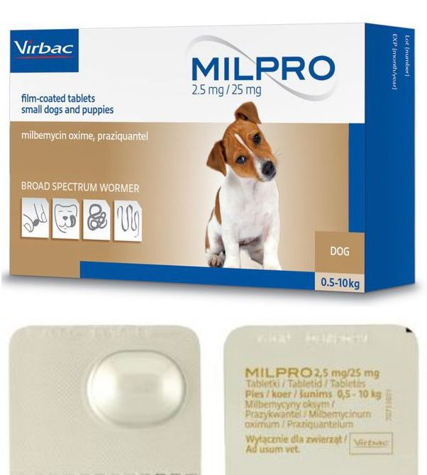 Мілпро 2,5мг/25мг Milpro для собак вагою від 0,5 до 10 кг таблетки від глистів, 1 таблетка