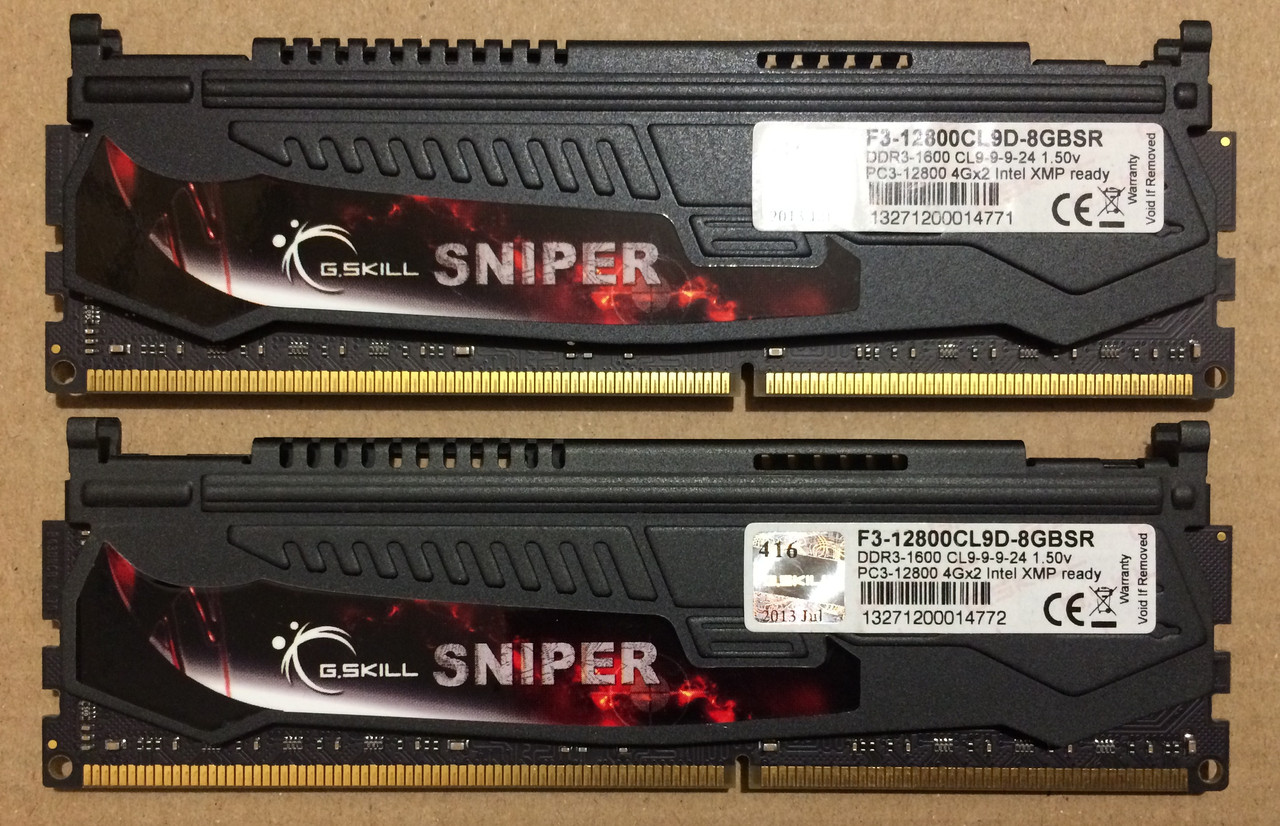 8GB 2x4GB DDR3 1600MHz CL9 G.Skill Sniper PC3 12800U RAM Оперативна пам'ять KIT F3-12800CL9D-8GBSR