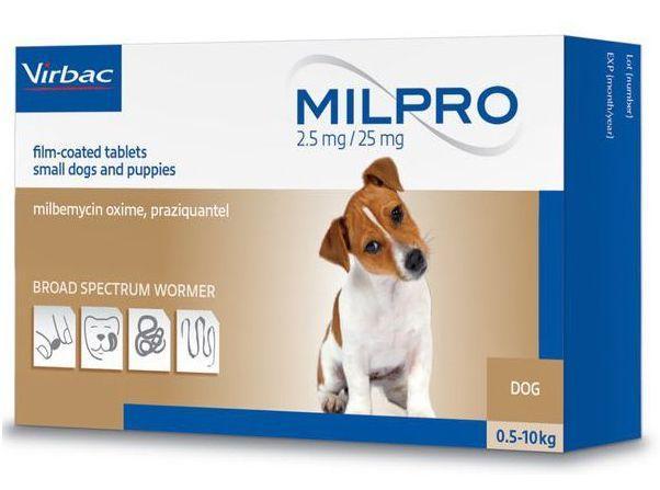 Мілпро 2,5мг/25мг від глистів для собак вагою від 0,5 до 10 кг, упаковка 4 таблетки