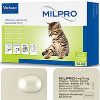 Мілпро 4мг/10мг Milpro для кошенят та кішок вагою від 0,5 до 2 кг таблетки від глистів, 1 таблетка