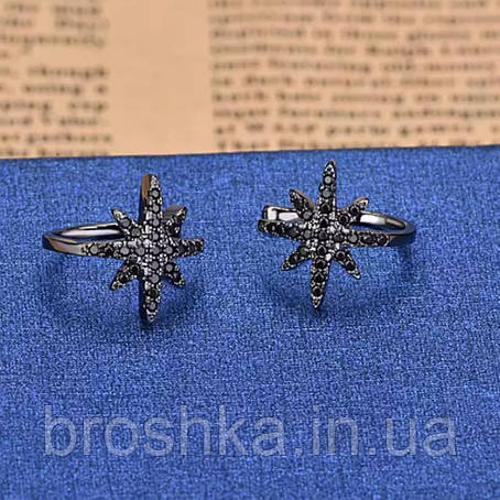 Сережки чорні кафи на хрящик вушка без проколу ювелірна біжутерія, фото 2