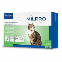 Милпро 16мг/40мг Milpro для кошек весом от 2 кг до 8 кг таблетки от глистов, упаковка 4 таблетки