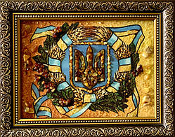 Картина Герб України Тризуб , символіка України 15*20 см, картина герб з бурштину