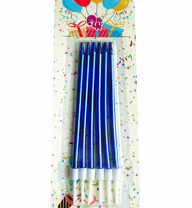Свічки на день народження "Blue" + підставки, 6 шт., колір - синій, фото 1