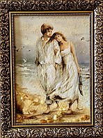 Картина из янтаря Пара на берегу, картина з бурштину Пара на березі