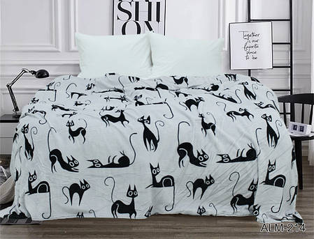 Плед покривало 160х220 велсофт Кіт на білому на ліжко, диван, фото 2