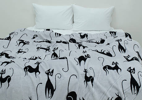 Плед покривало 160х220 велсофт Кіт на білому на ліжко, диван, фото 1