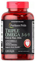 Puritan's pride Triple Omega 3-6-9 Fish, Flax & Borage Oils, Омега 3-6-9 (120 капс.)