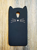 Объемный 3d силиконовый чехол для Meizu M6s Усатый кот черный