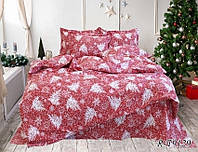 Новогодний комплект постельного белья красный полуторный с новогодним рисунком R-T9129