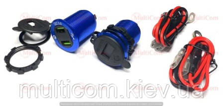 01-16-022. Гніздо авто прикурювача на 2 гнізда USB, врізне, 1А/2,1 А, з індикатором і кришкою, Daier, DS9602