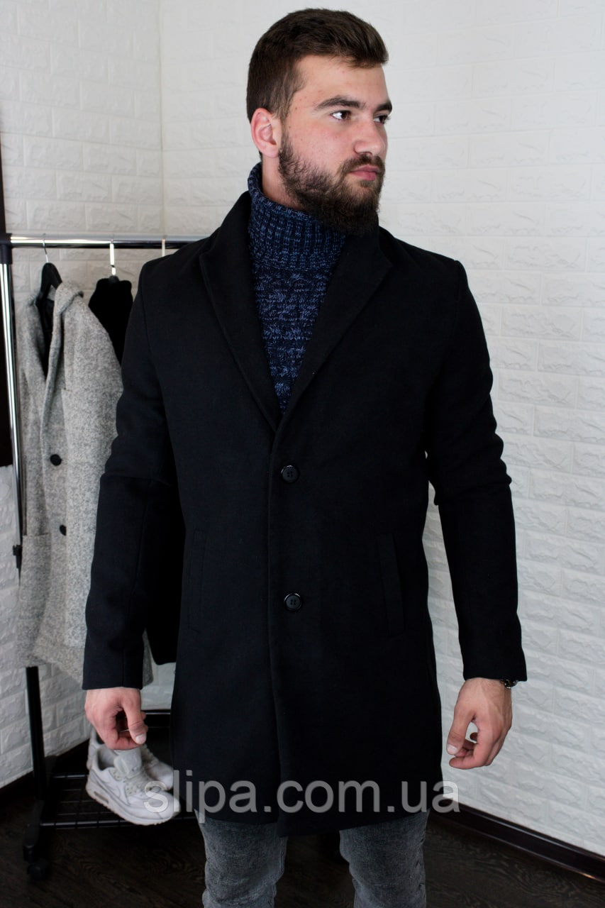 Классическое чёрное мужское кашемировое пальто | искусственный кашемир + тканевая подкладка | без утеплителя - фото 1 - id-p1504142852