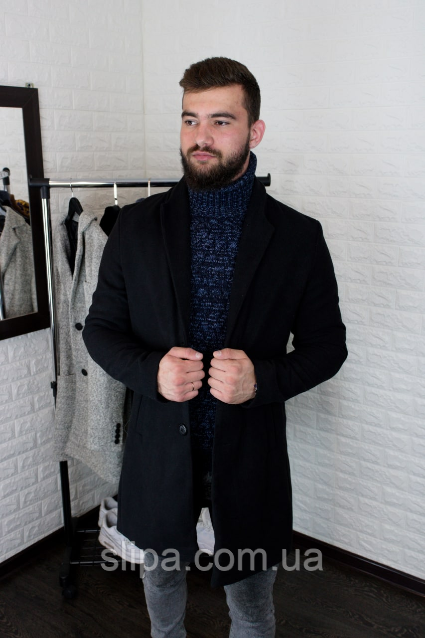 Классическое чёрное мужское кашемировое пальто | искусственный кашемир + тканевая подкладка | без утеплителя - фото 2 - id-p1504142852