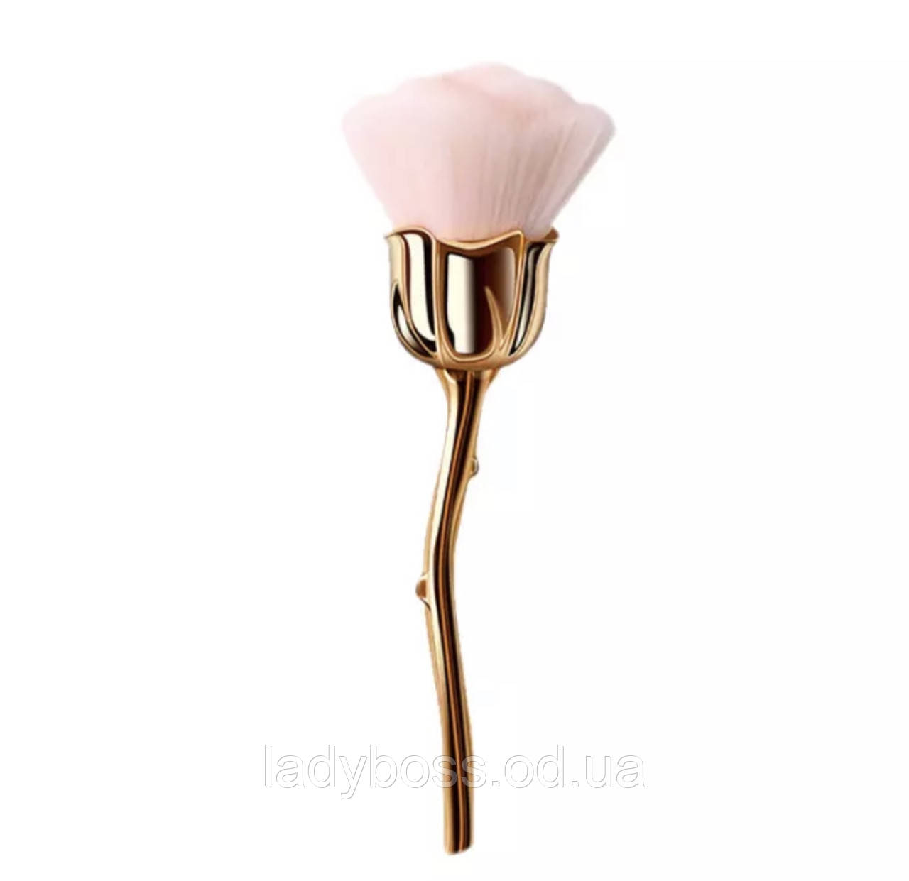 Макіяжний пензлик  "Троянда" для нанесення рум'ян, пудри, контурингу Золотий з рожевим ворсом