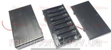 01-15-068D. Корпус тримач 8 батарейок АА, з кришкою, з проводами 15см, Daier, BH5-8003