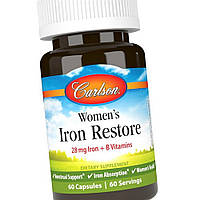 Залізо з вітамінами для жінок Carlson Labs Women's Iron Restore 28 mg Iron + B Vitamins 60 капсул