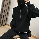 Светр жіночий теплий з блискавкою на комірі , чорний, фото 2