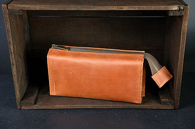 Чоловічий шкіряний гаманець Тревел, натуральна вінтажна шкіра, колір коричневий, відтінок Коньяк