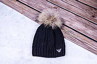 Теплая зимняя шапка, вязаная теплая шапка с помпоном