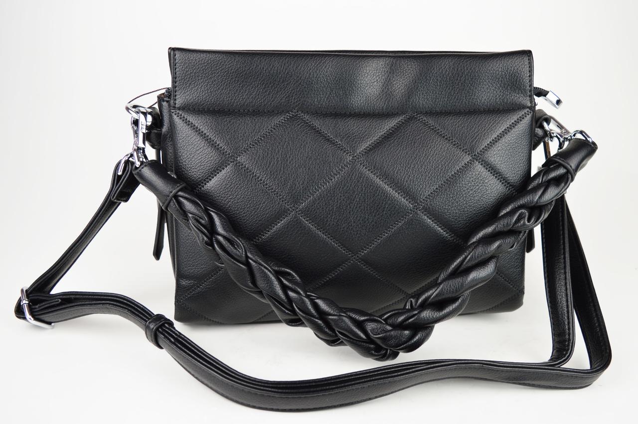 Сумка з плетеними ручкою Polina&Eiterou 9329 Капучіно Чорний