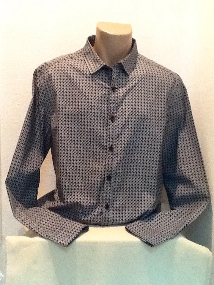 Рубашка мужская классическая коттоновая черная с серым орнаментом нарядная - фото 1 - id-p233220036