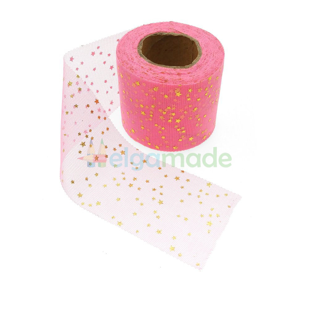 Фатин з зірочками КОРАЛОВИЙ, 6 см, 1 м, фото 1