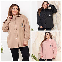 Вільна жіноча однотонна сорочка з трехнити на флісі великих розмірів