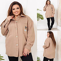 Вільна жіноча однотонна сорочка з трехнити на флісі великих розмірів, фото 5