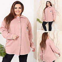 Вільна жіноча однотонна сорочка з трехнити на флісі великих розмірів, фото 2