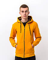 Чоловіче базове худі з начосом на блискавці, жовтого кольору. Розміри: S,M,L,XL,XXL.