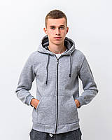 Чоловіче базове худі з начосом на блискавці, світло-сірого кольору. Розміри: S,M,L,XL,XXL.