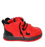 Детские спортивные ботинки со светящейся подошвой красные на липучкае для девочки