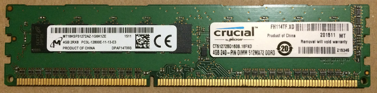 4GB DDR3L 1600MHz Micron PC3L 12800E 2Rx8 RAM ECC Оперативна пам'ять DDR3