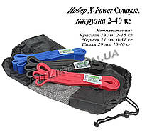 Резина набор 2кг-40кг "X-Power Compact" (3-и резиновые петли) для тренировок, фитнеса, кроссфита, подтягиваний