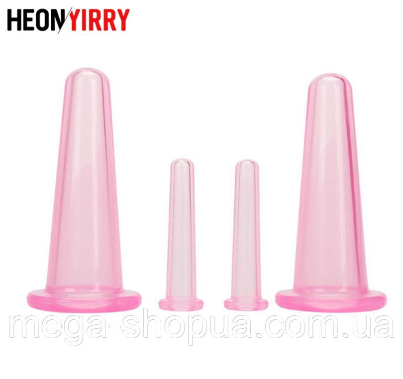 Силіконові банки 4 шт для вакуумного масажу обличчя та тіла D4AP