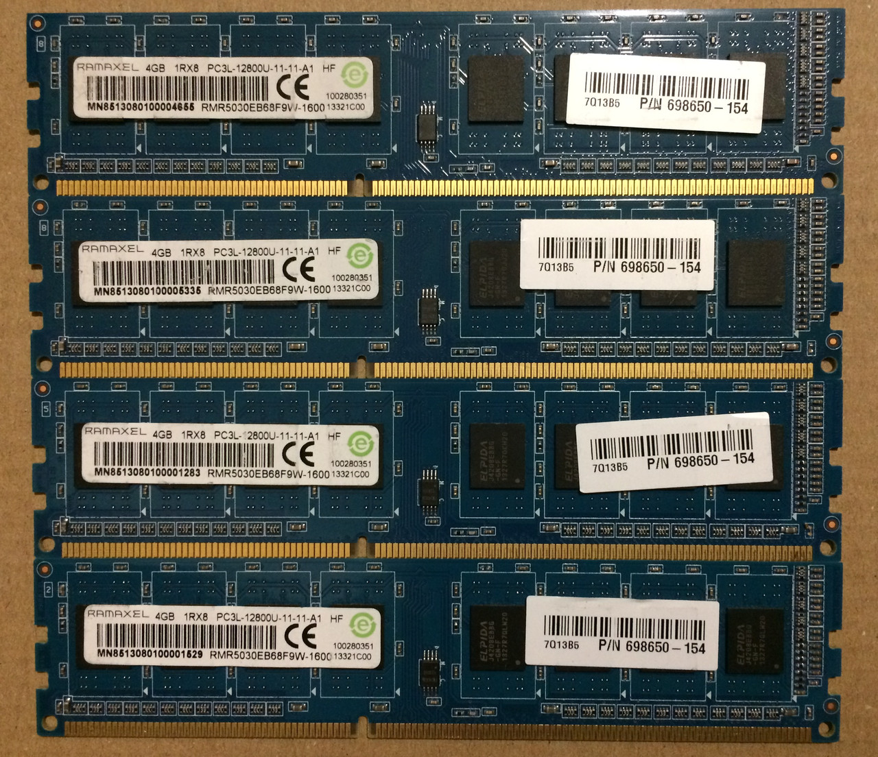 16GB 4x4GB DDR3L 1600MHz Ramaxel PC3L 12800U 1Rx8 RAM Оперативна пам'ять DDR3