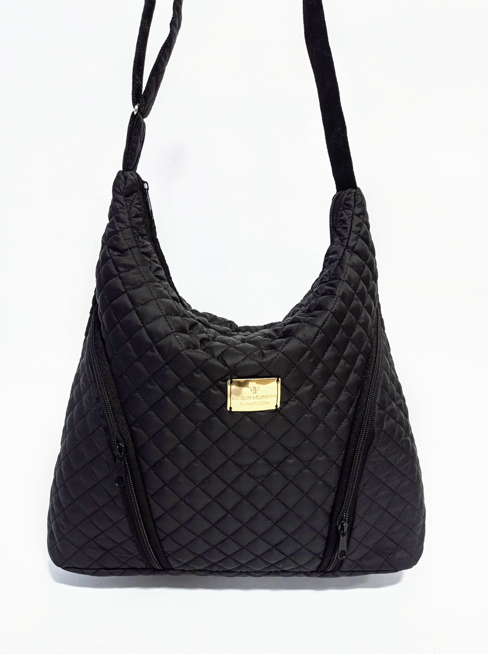 Жіноча стьогана сумка на довгому ремінці 34*26см чорна (200-402)