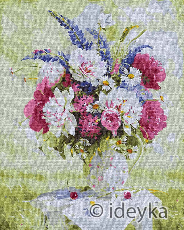 Малюнок по цифрам Ідейка Натюрморт з півоніями і люпинами (KHO3187) 40 х 50 см, фото 1
