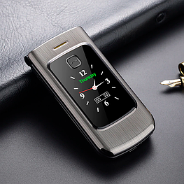 Телефон розкладачка Tkexun F18 (Happyhere F18) silver. Dual display мобільний телефон