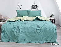 Комплект постельного белья односпальный мятного цвета из ранфорса с компаньоном R4214